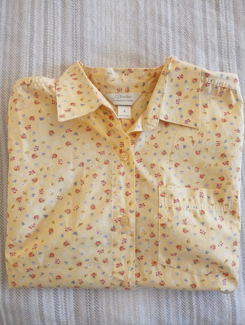 C.J. Banks Vintage Boho Women's Short Sleeve Button Down Shirt Blouse - Size X